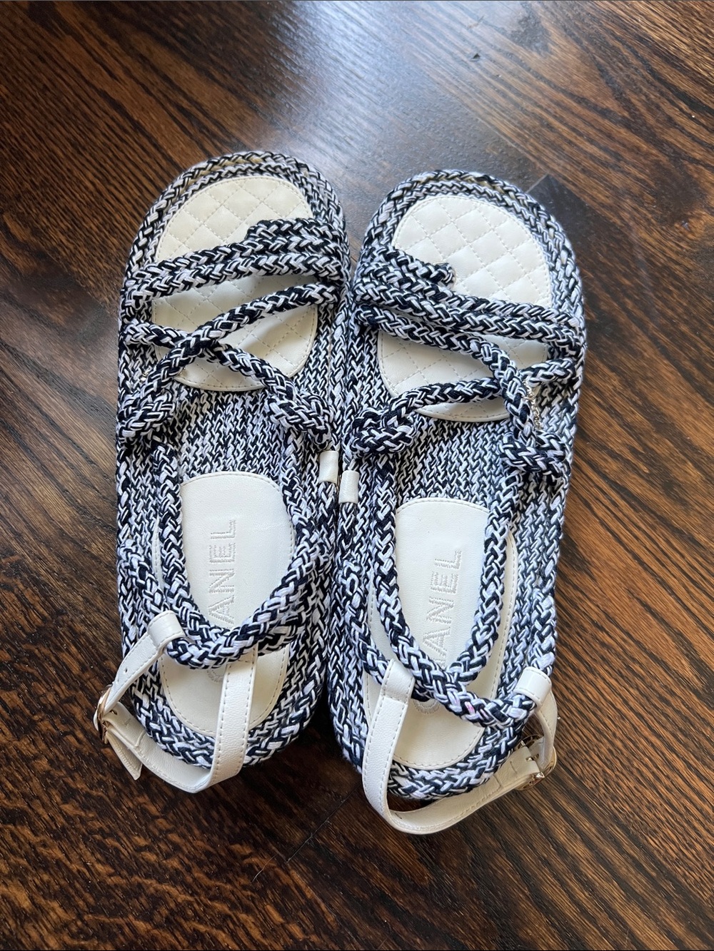 CHANEL Navy & White Braided Rope Sandals